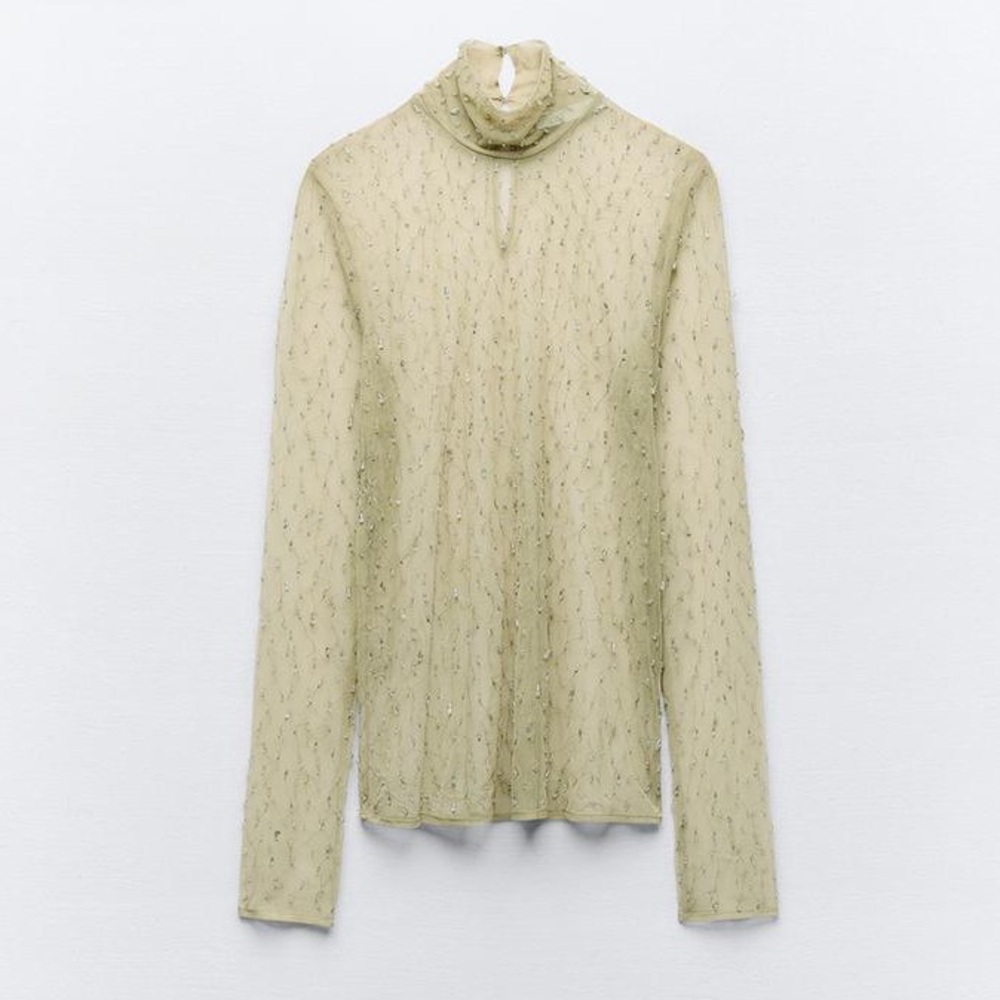 ZARA BLOGGERS FAVORITE SEMI-SHEER BEADED TOP - Picture 6 of 13
